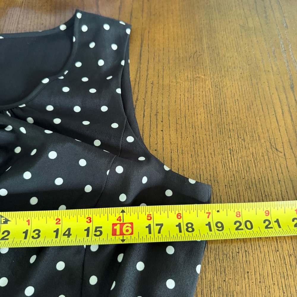 Talbots Sleeveless Dress Black White Polka Dot Sash Tie Belt Office Travel 12 - Picture 13 of 15